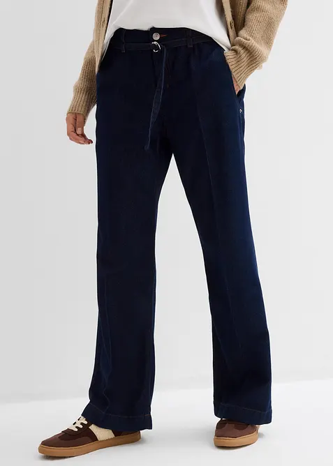 Wide Leg Jeans med medelh&ouml;g midja och sk&auml;rp, bonprix