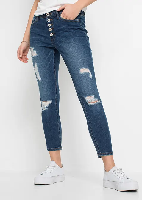 Korta stupr&ouml;rsjeans med destroyed-look, bonprix