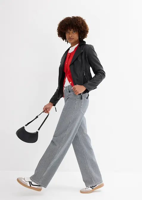 Loose Straight Jeans High Waist, randiga, bonprix