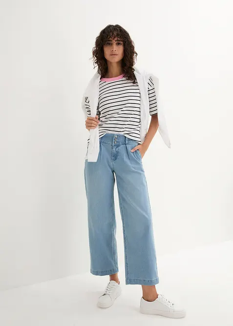 Wide Leg Jeans High Waist, med bekv&auml;m midja, bonprix