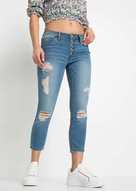 Korta stupr&ouml;rsjeans med destroyed-look, bonprix