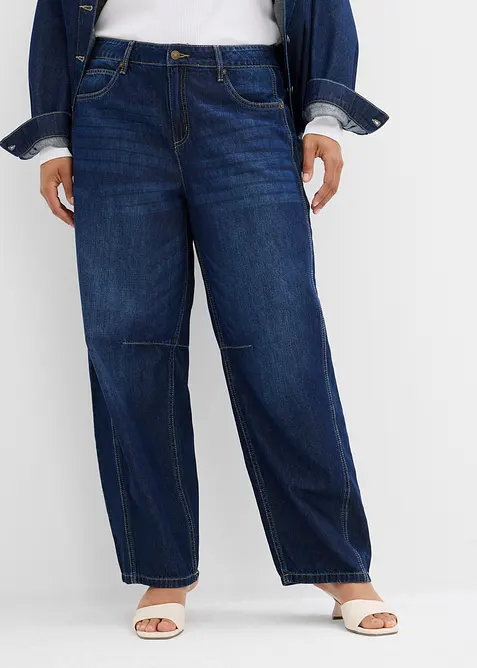 Jeans i Barrel-modell, Mid Waist, Super Soft, bonprix