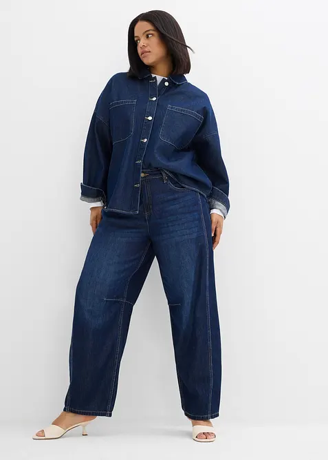 Jeans i Barrel-modell, Mid Waist, Super Soft, bonprix
