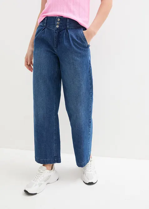 Wide Leg Jeans High Waist, med bekv&auml;m midja, bonprix