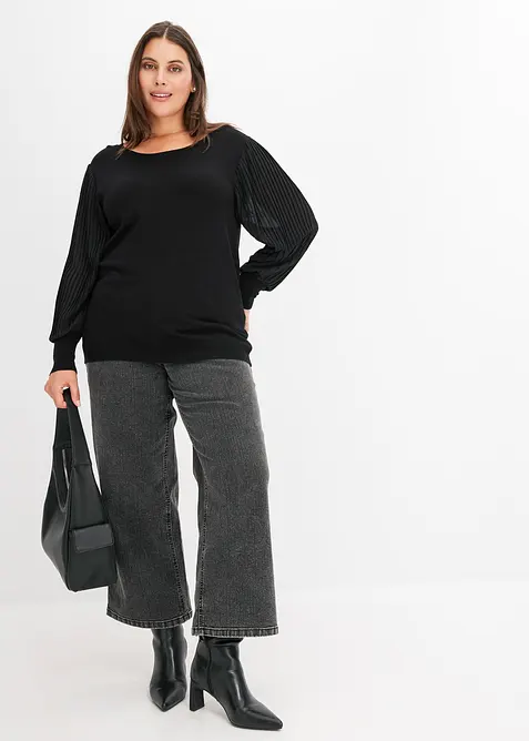 Finstickad tr&ouml;ja av viskosmix med mjukt fall, bonprix