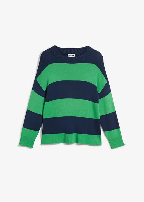 Finstickad tr&ouml;ja med rund halsringning och blockr&auml;nder, bonprix