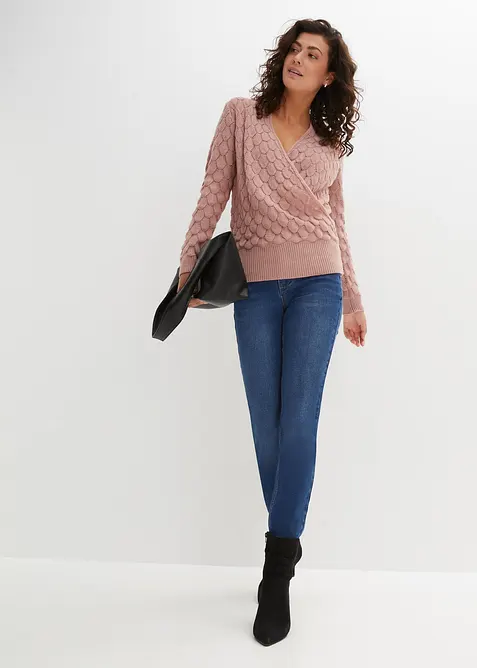 H&aring;lm&ouml;nstrad tr&ouml;ja med omlottlook, bonprix