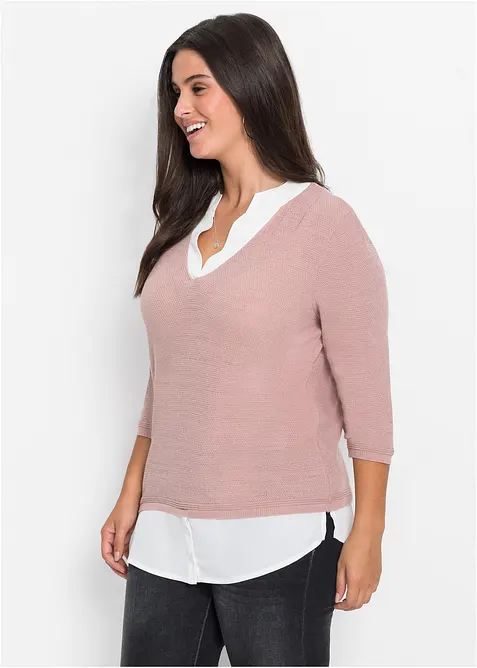Finstickad tr&ouml;ja med blusinf&auml;llning, bonprix