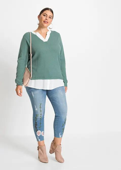 Finstickad tr&ouml;ja med blusinf&auml;llning, bonprix