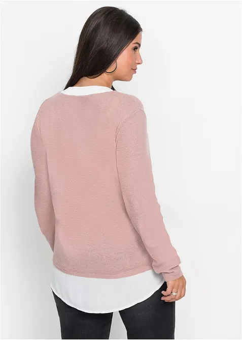 Finstickad tr&ouml;ja med blusinf&auml;llning, bonprix