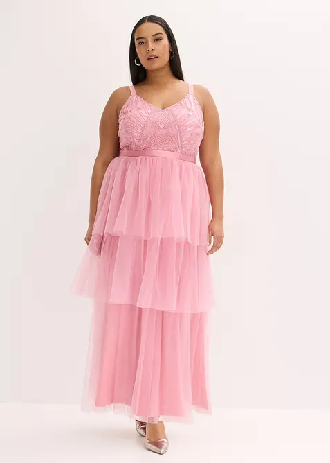 Aftonkl&auml;nning med spets och skir tyll i kjoldelen, bonprix