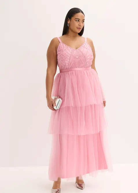 Aftonkl&auml;nning med spets och skir tyll i kjoldelen, bonprix