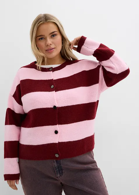 Finstickad cardigan med r&auml;nder, bonprix