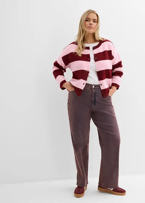 Finstickad cardigan med r&auml;nder, bonprix