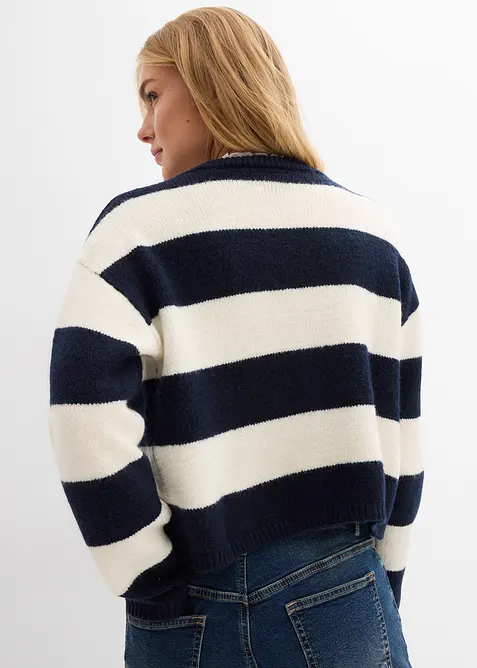 Finstickad cardigan med r&auml;nder, bonprix