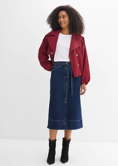 Mellanl&aring;ng jeanskjol med knappsl&aring;, bonprix