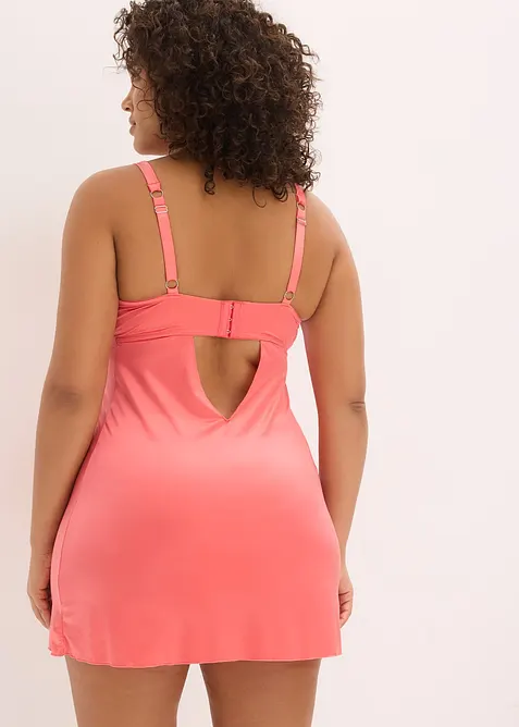 Neglig&eacute; i glansigt material med glittrigt blombroderi, bonprix