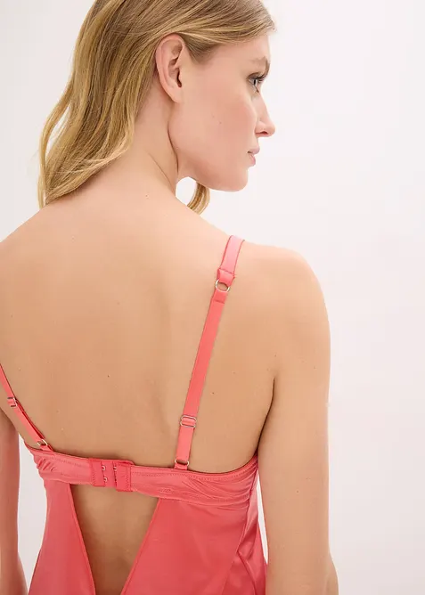 Neglig&eacute; i glansigt material med glittrigt blombroderi, bonprix