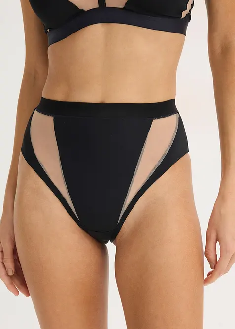 Midjestringtrosa med transparenta inf&auml;llningar, bonprix