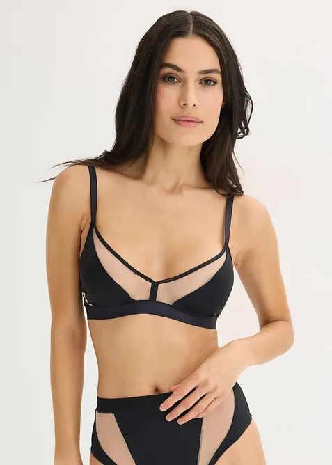 Bralette utan bygel med transparenta inf&auml;llningar, bonprix