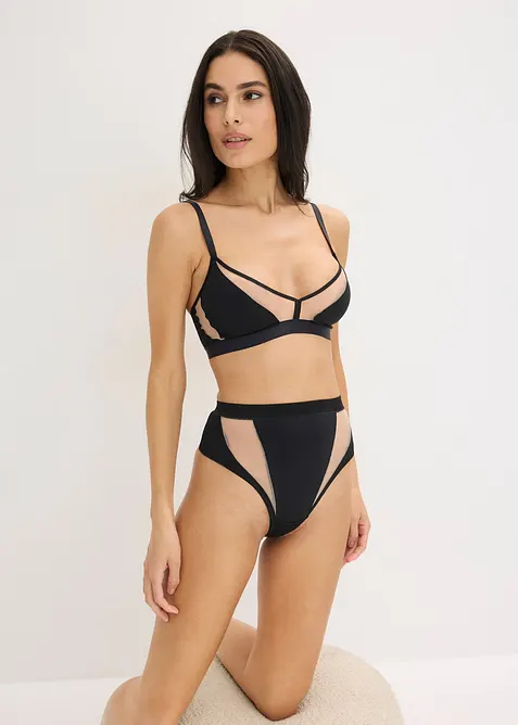 Bralette utan bygel med transparenta inf&auml;llningar, bonprix