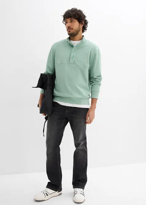 Sweatshirt med knappsl&aring; i ekologisk bomull, bonprix