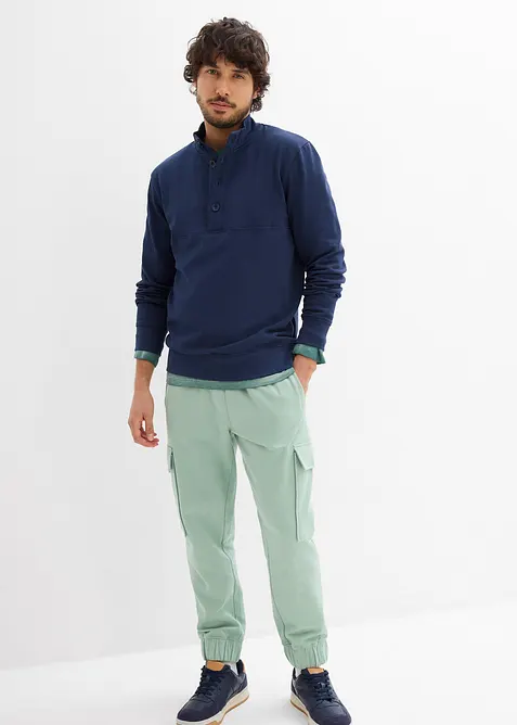 Sweatshirt med knappsl&aring; i ekologisk bomull, bonprix