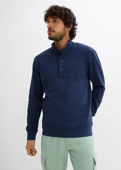Sweatshirt med knappsl&aring; i ekologisk bomull, bonprix