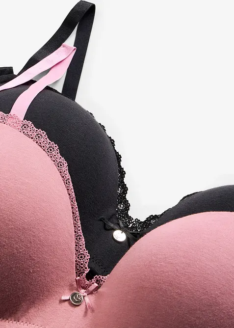 Push up-BH utan bygel, med bomull (2-pack), bonprix