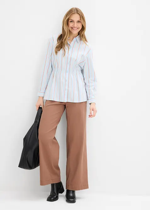 Skjortblus i stretchig bomullspoplin, bonprix