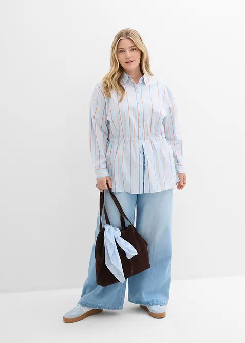 Skjortblus i stretchig bomullspoplin, bonprix