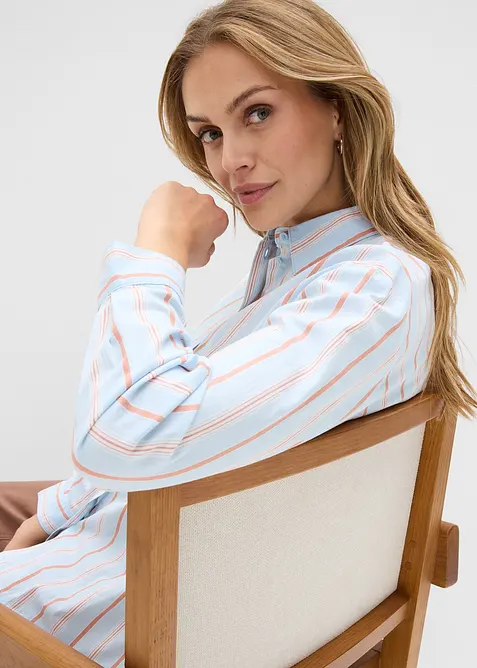 Skjortblus i stretchig bomullspoplin, bonprix