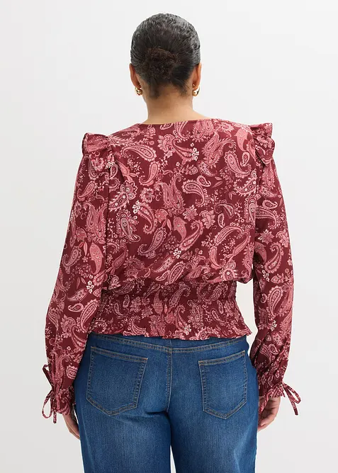 Blus med volanger och smock, bonprix