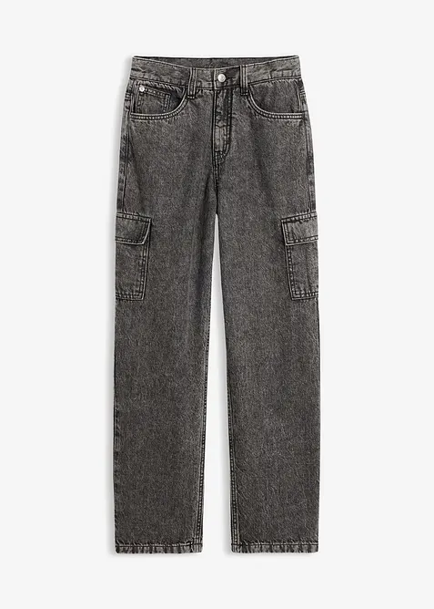 Cargojeans i Loose Fit med reglerbar midja, Straight, bonprix