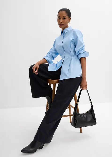 Blus i bomullsblandning med knytdetalj, bonprix