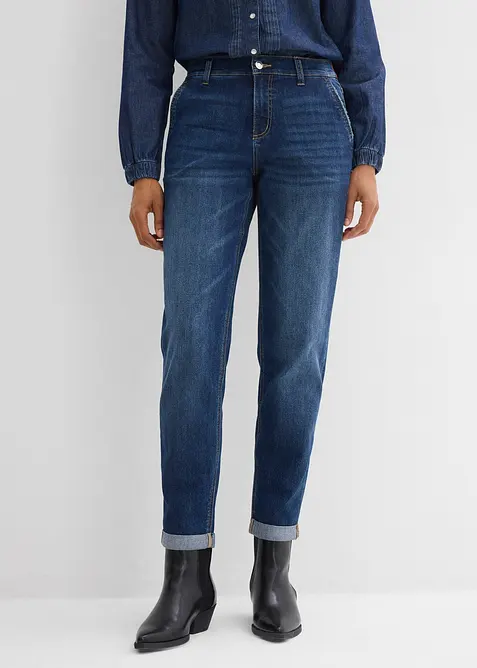 Boyfriend Jeans Mid Waist, med res&aring;rmidja, bonprix