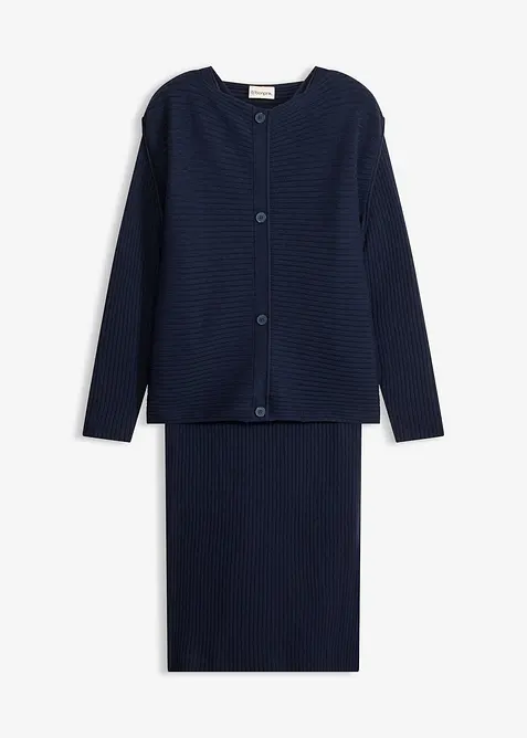 Stickad kl&auml;nning och v&auml;st (2 delar), bonprix