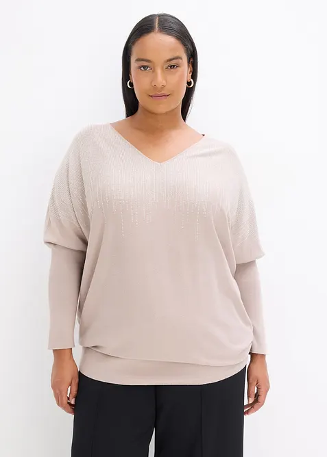 Finstickad tr&ouml;ja med strassapplikation, bonprix