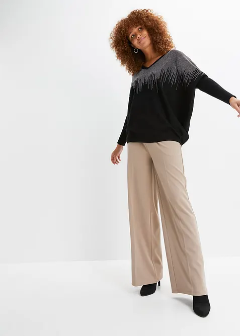 Finstickad tr&ouml;ja med strassapplikation, bonprix