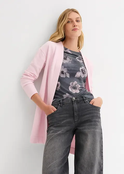 L&aring;ng sweatshirtjacka av mjuk bomullsmix, bonprix