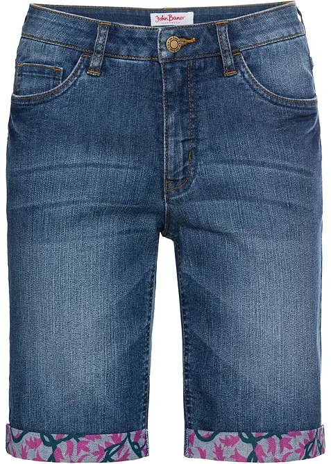 Stretchiga jeansbermudas med f&auml;rgade uppvikta benslut, bonprix