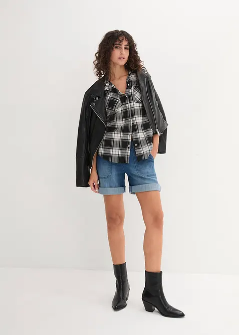 Rutig skjortblus i ren bomull, bonprix