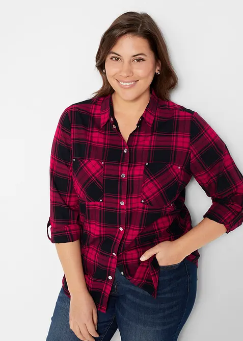 Rutig skjortblus i ren bomull, bonprix