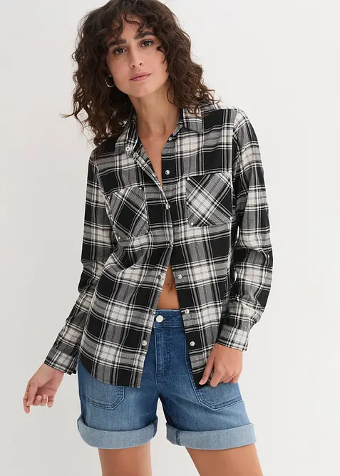 Rutig skjortblus i ren bomull, bonprix