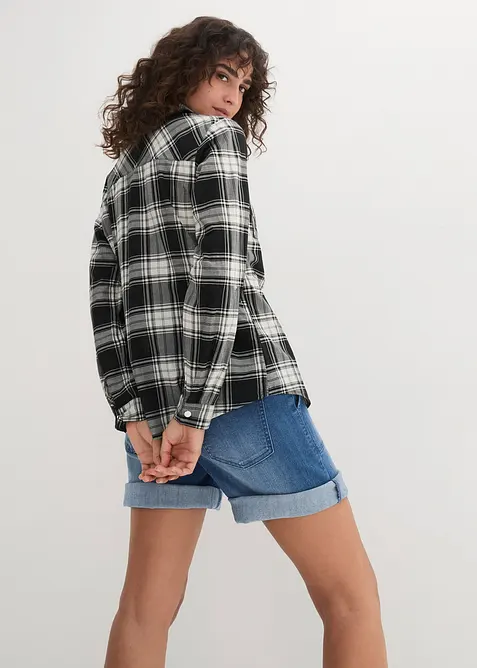 Rutig skjortblus i ren bomull, bonprix