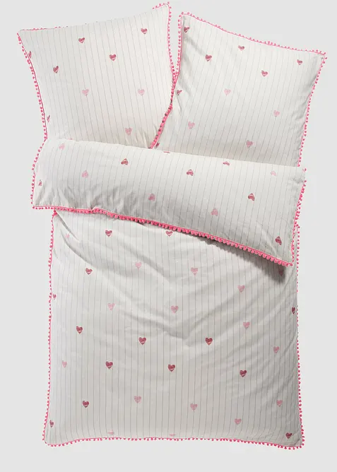 B&auml;ddset i linon med bollfrans, bonprix