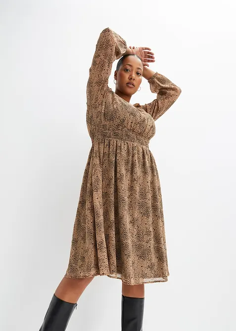 Chiffongkl&auml;nning med smockinf&auml;llning, bonprix