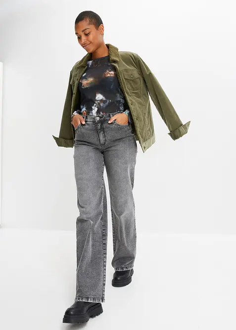 Wide Leg Jeans High Waist, med nitar, bonprix