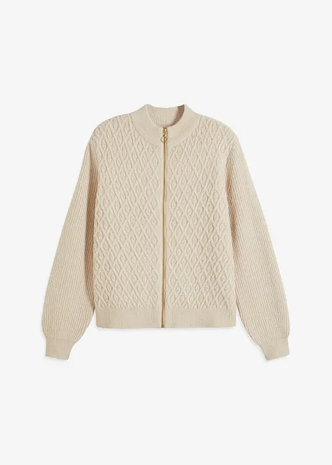 Cardigan med fl&auml;tstickning, bonprix