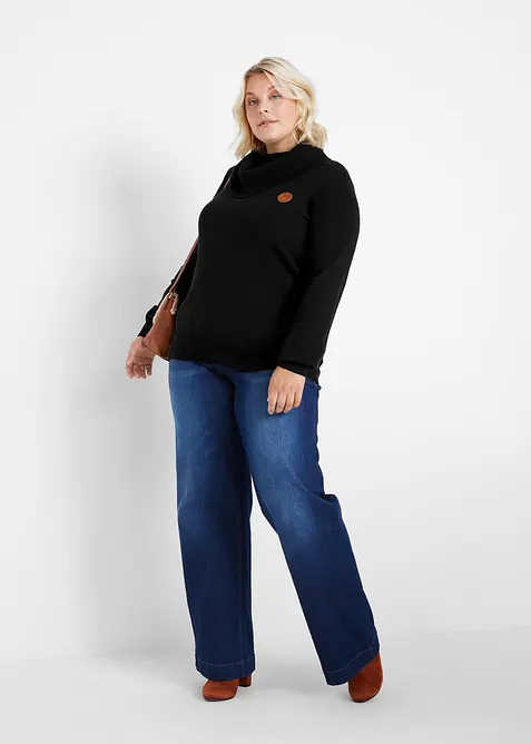 Finstickad tr&ouml;ja med vid krage, bonprix